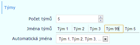 Zadávání jmen týmů a skupin